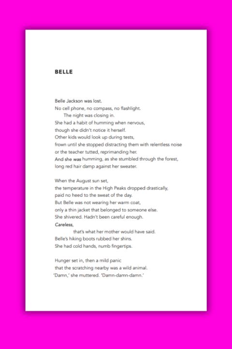 white page on a pink background with small text from first page of Gone for Good/